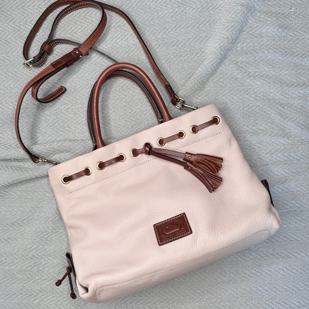 Dooney & Burke Wakefield Tassel Tote leather in bone, gold tone hardware - Picture 12 of 16
